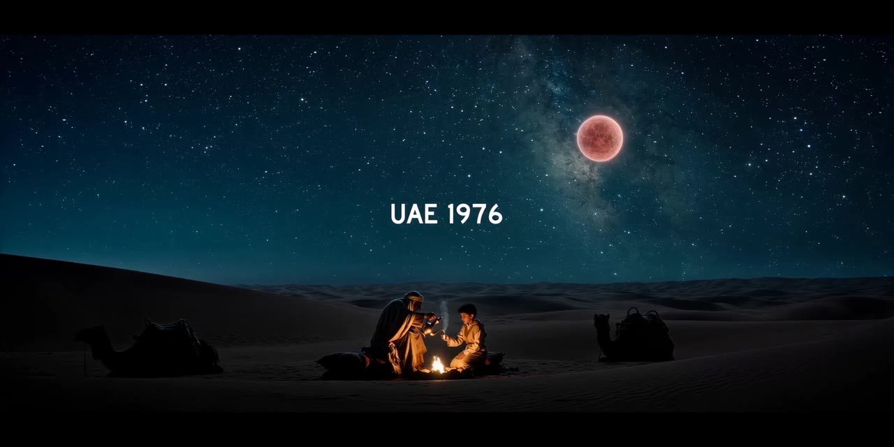 Bedouin elder and boy by a fire under the stars