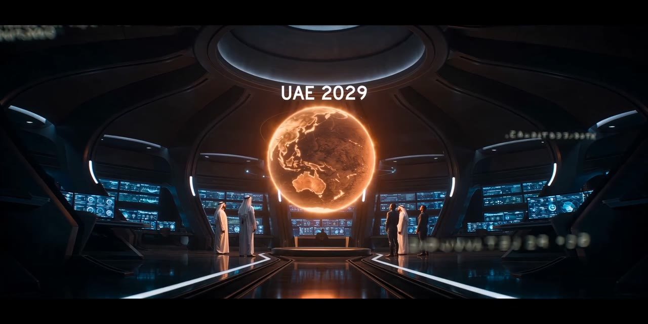 Space command centre with glowing Mars hologram