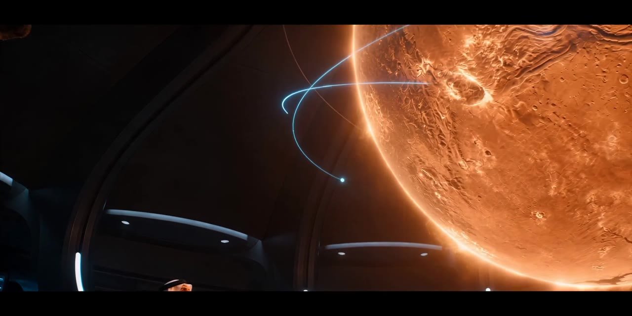 Emirati leader facing a holographic Mars